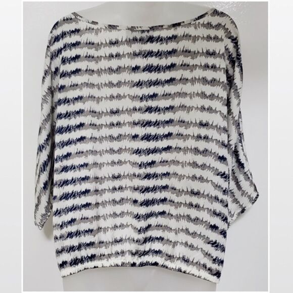 Cynthia Rowley Top Womens Medium Cold Shoulder Blue Striped White Blouse - Picture 12 of 16